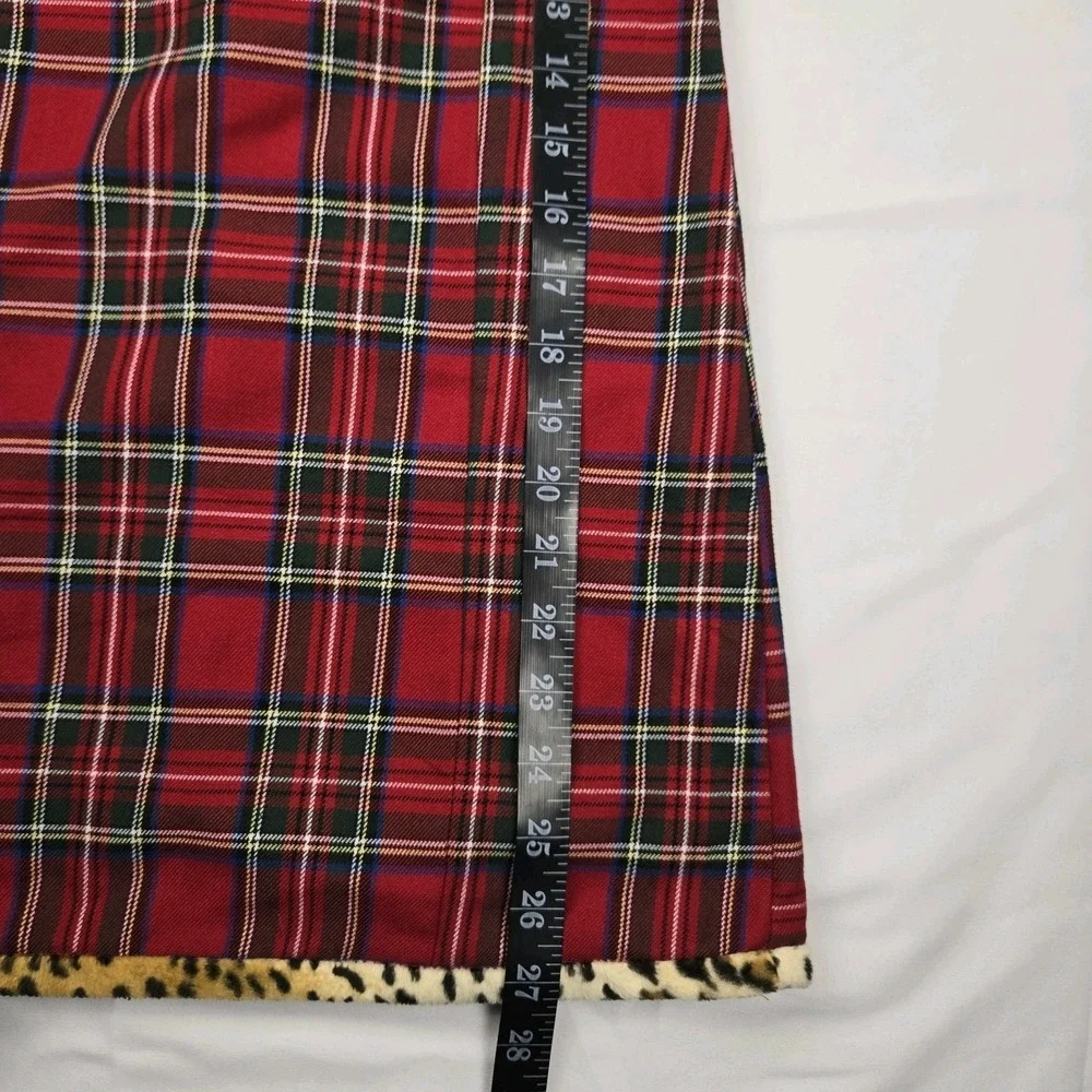 The Children's Place Girls Plaid Sleeveless Holiday Dress Size 8 w/ Leopard Trim